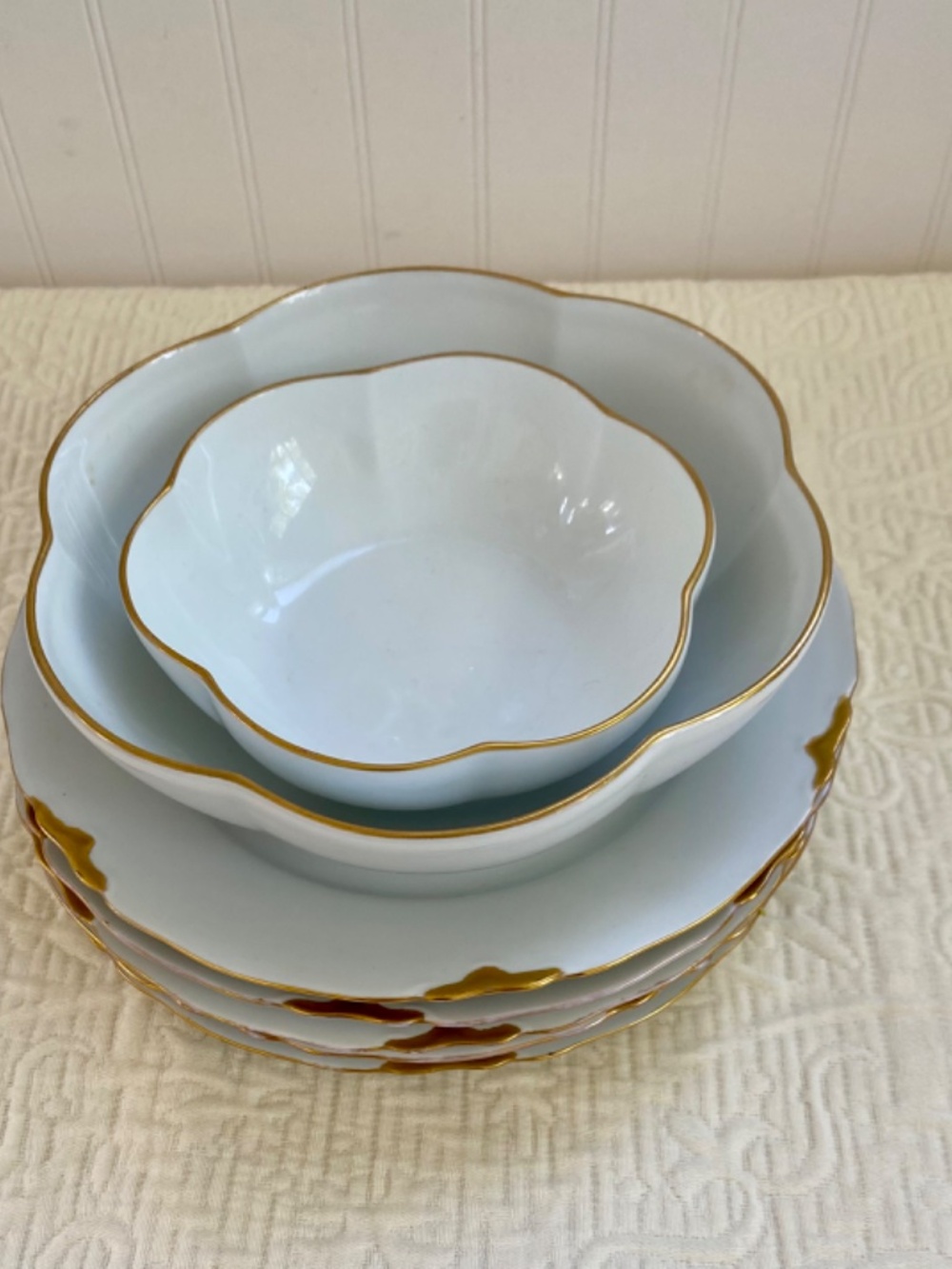 Vintage China Dishes in White, Gold. Royal Worcester Bowls. Bavarian Plates.